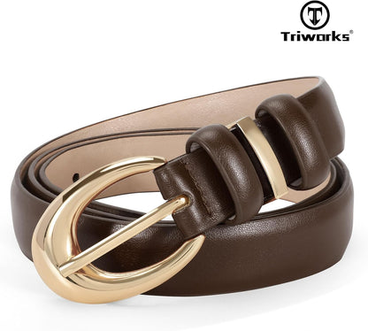 HOTTRIWORKS 3 Pack Women Leather Belt for Jeans Pants Fashion Ladies Faux Leather Belt with Gold Buckle