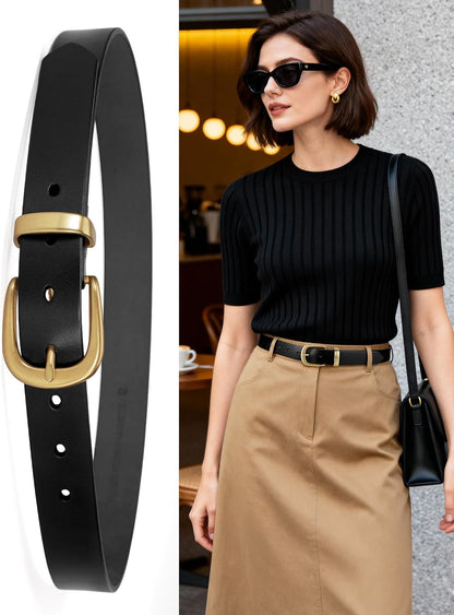 HOTWomens Belts for Jeans 1.1" Width Ladies Belts for Dresses Full Grain Leather Gold Buckle Belt Gift Box