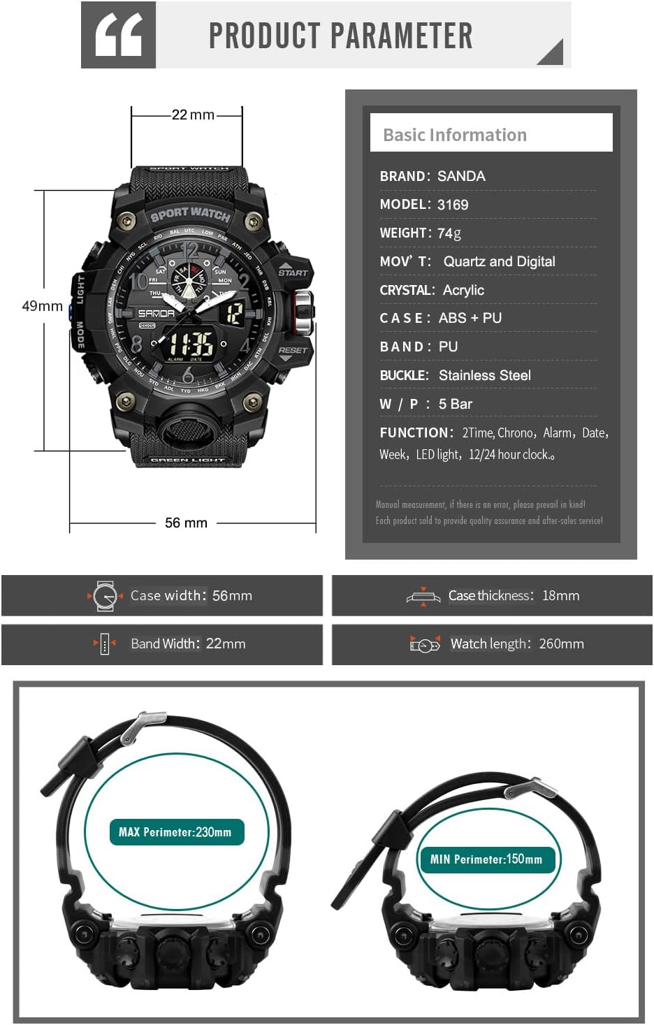 HOTKXAITO Men's Watches Sports Outdoor Waterproof Military Wrist Watch Date Multi Function Tactics LED Alarm Stopwatch