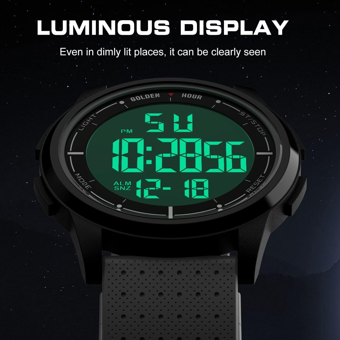 HOTGOLDEN HOUR Ultra-Thin Minimalist Sports Waterproof Digital Watches Men with Wide-Angle Display Rubber Strap Wrist Watch for Men Women