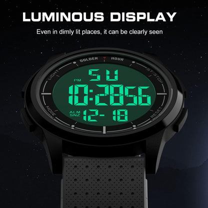 HOTGOLDEN HOUR Ultra-Thin Minimalist Sports Waterproof Digital Watches Men with Wide-Angle Display Rubber Strap Wrist Watch for Men Women