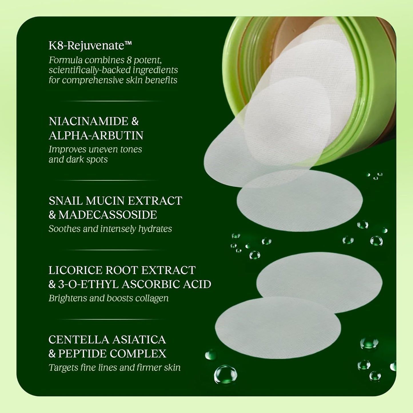 HOTJIYU Toner Pads - Korean Skincare for Dark Spots, Wrinkles & Dull Skin - Hydrating Facial Treatment with Snail Mucin, Niacinamide, Peptides & Centella - 100 Count
