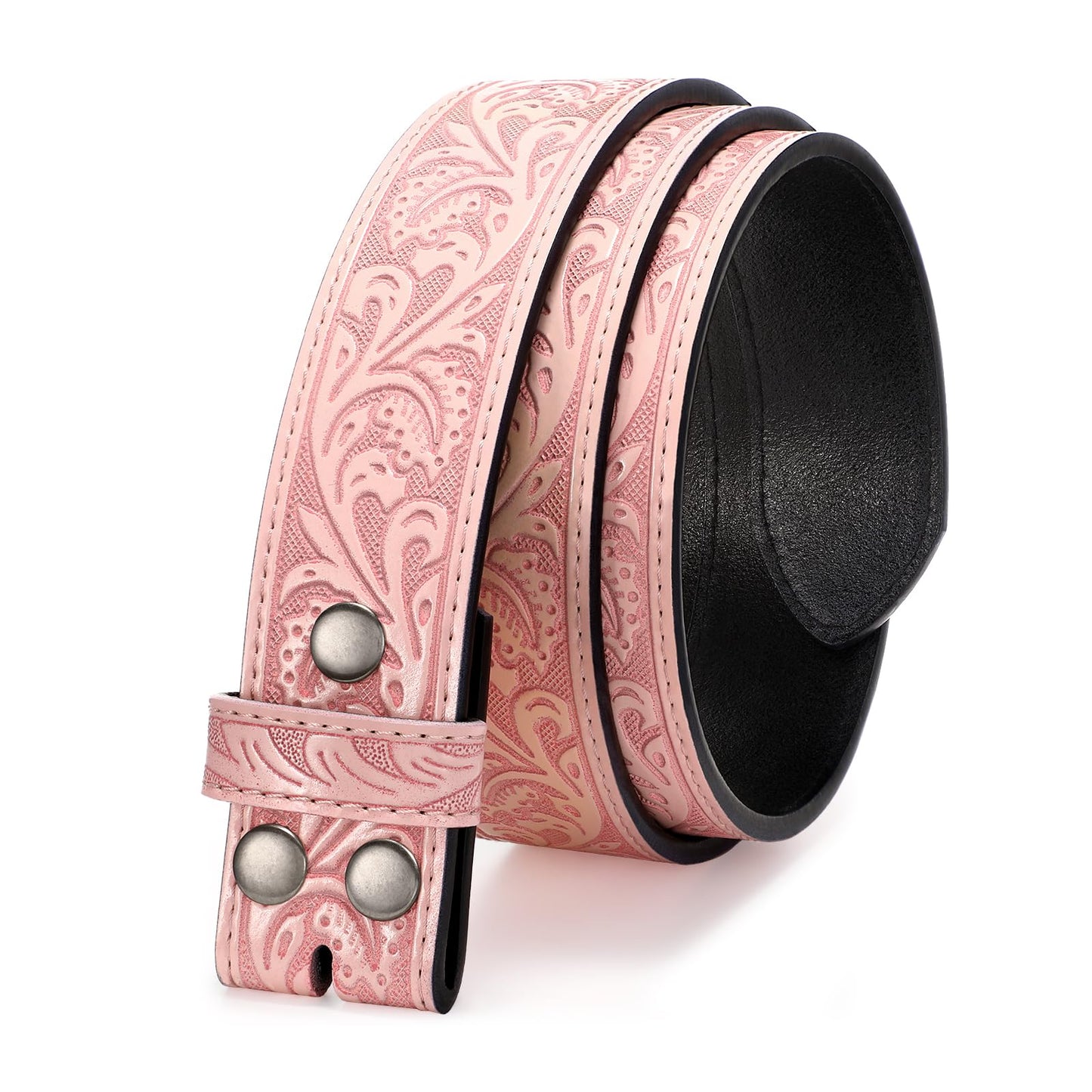 HOTTRIWORKS Western Belt Strap for Men without Buckle 1.5" Wide Floral Engraved Embossed Leather Belt Strap