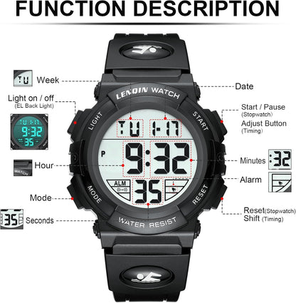 HOTLN LENQIN Mens Watches Digital Watch Sports Watches for Men Waterproof Wrist Watch with LED Screen Large Face Back Light Alarm Date Stopwatch Military Tactical Watch