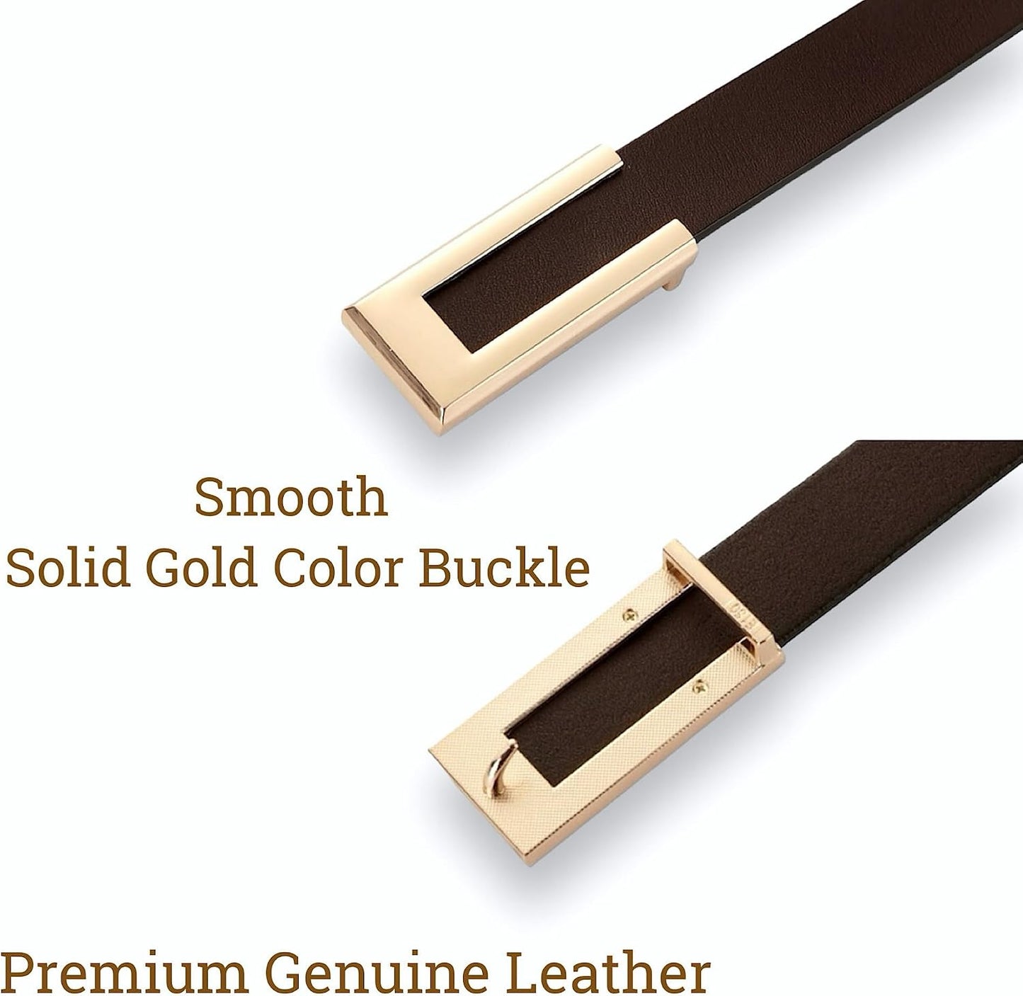 HOTWomen's Belt Genuine Leather Belts Durable Waist Belt Gold Color Buckle Waistband For Pants, Jeans, Width 0.80"