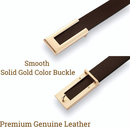 HOTWomen's Belt Genuine Leather Belts Durable Waist Belt Gold Color Buckle Waistband For Pants, Jeans, Width 0.80"