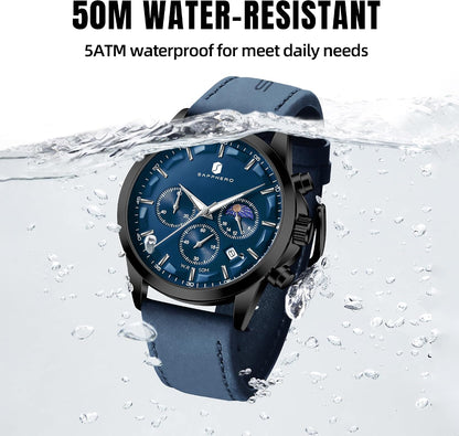 HOTBENYAR Mens Watches Analog Quartz Chronograph Waterproof Wrist Watches for Men Fashion Business Work Casual Sport Designer Dress Watch with Calendar Elegant Gifts for Men