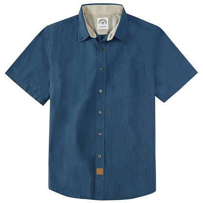 HOTDubinik® Mens Short Sleeve Button Down Shirts 100% Cotton Plaid Men's Casual Button-Down Shirts with Pocket