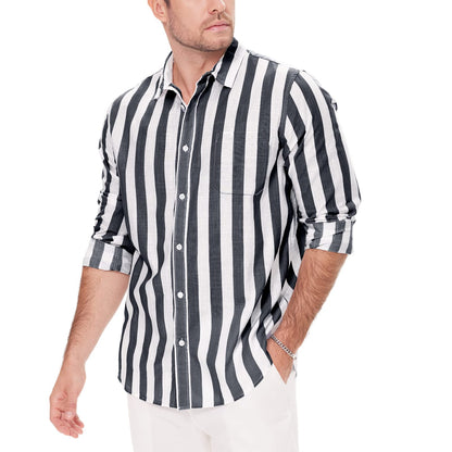 HOTJEKAOYI Button Down Linen Shirts for Men Casual Long Sleeve Regular Fit Cotton Beach Shirts with Pocket