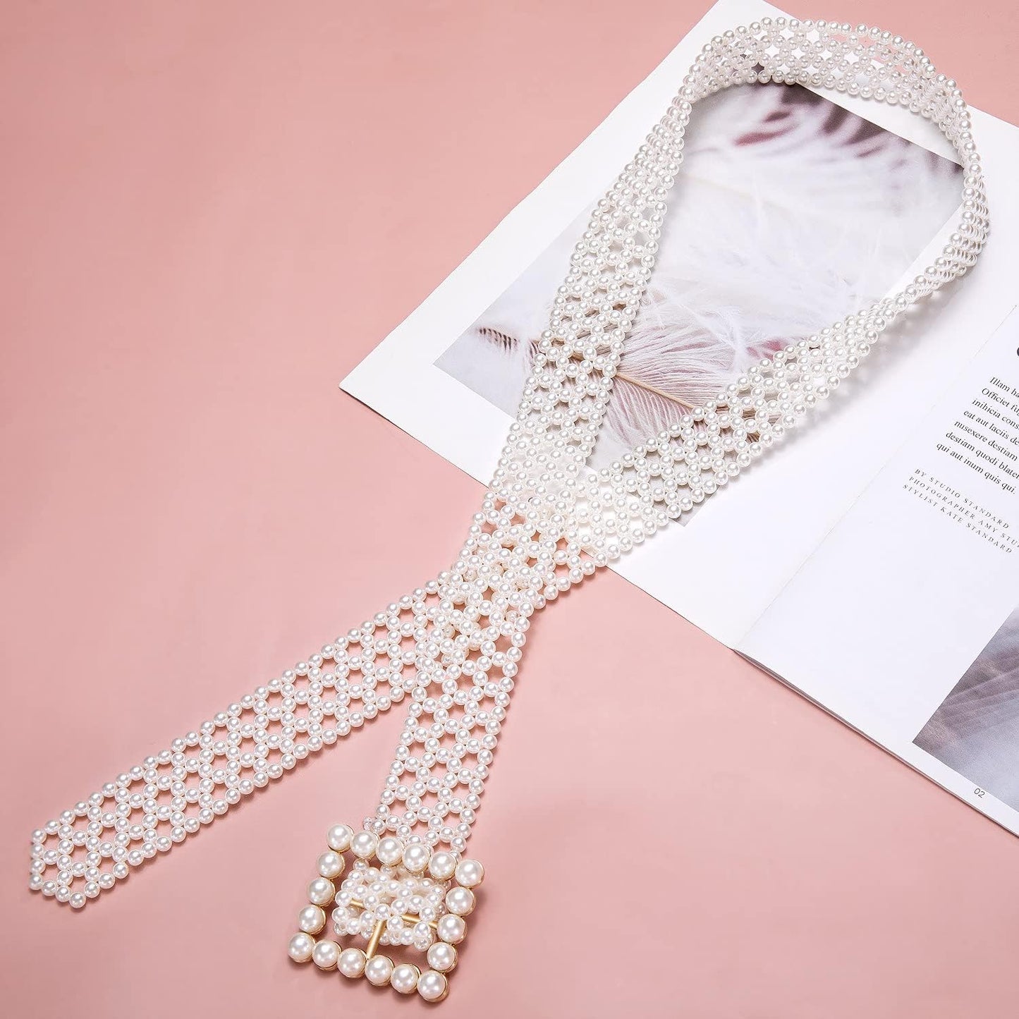 HOTDubulle Women's Pearl Belt Elastic White Waist Chain for Bridal Dress | Plus Size Belts Ivory Beige Silver Pearl Rhinestone Buckle Formal Wedding Ladies