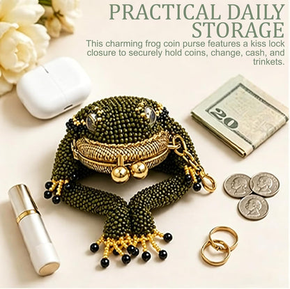 HOTCharming Frog Coin Purse, Metal Kiss Lock Mini Pouch with Lobster Clasp Keychain, Cute Lucky Frog Bag Charm for Coins Earbuds Jewellery, Ideal Gift for Women，3pcs