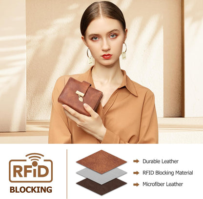 HOTHUANLANG Small Wallets for Women Rfid Blocking Leather Bifold Credit Card Holder Ladies Wallet Zipper Pocket with ID Window