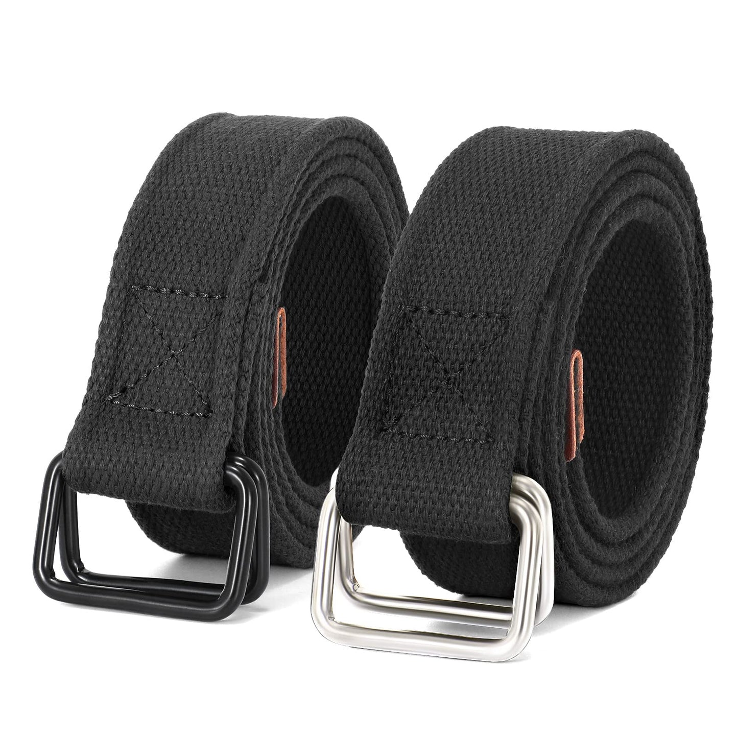 HOTJASGOOD Men Canvas Fabric Belts Casual Web Cloth Belts with Black Double Ring Buckle 2 Pack