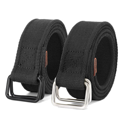 HOTJASGOOD Men Canvas Fabric Belts Casual Web Cloth Belts with Black Double Ring Buckle 2 Pack
