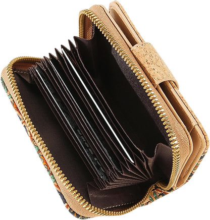 HOTCork Small Wallet for Women, Leather RFID Blocking Leather Purse for Ladies | Bifold Zipper Wallet with Credit Card Holder, ID Window for Female Teen