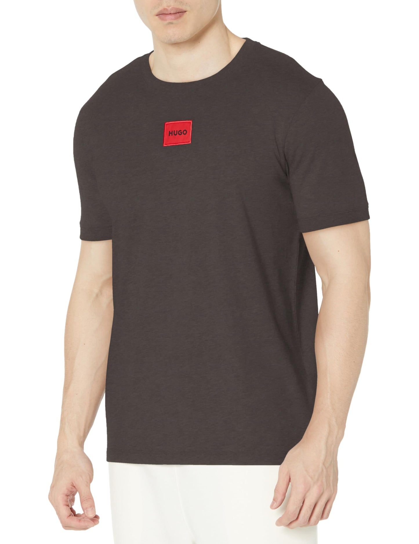 HOTHugo Mens Ribbed Crew Neck Regular Fit Center Logo T-Shirt