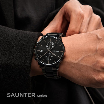HOTPINDOWS Men's Black Minimalist Watch Stainless Steel Chronograph, Date | 3ATM water resistant; Adjustable metal bracelet with sizing tool; Perfect for business & casual wear; Clear calendar