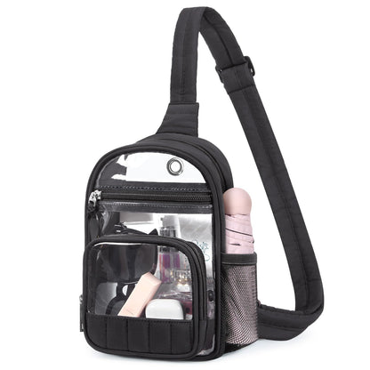 HOTMissnine Clear Bag for Stadium Events Clear Sling Bag Fanny Pack Crossbody Purse for Sport Concert with Side Mesh Pocket