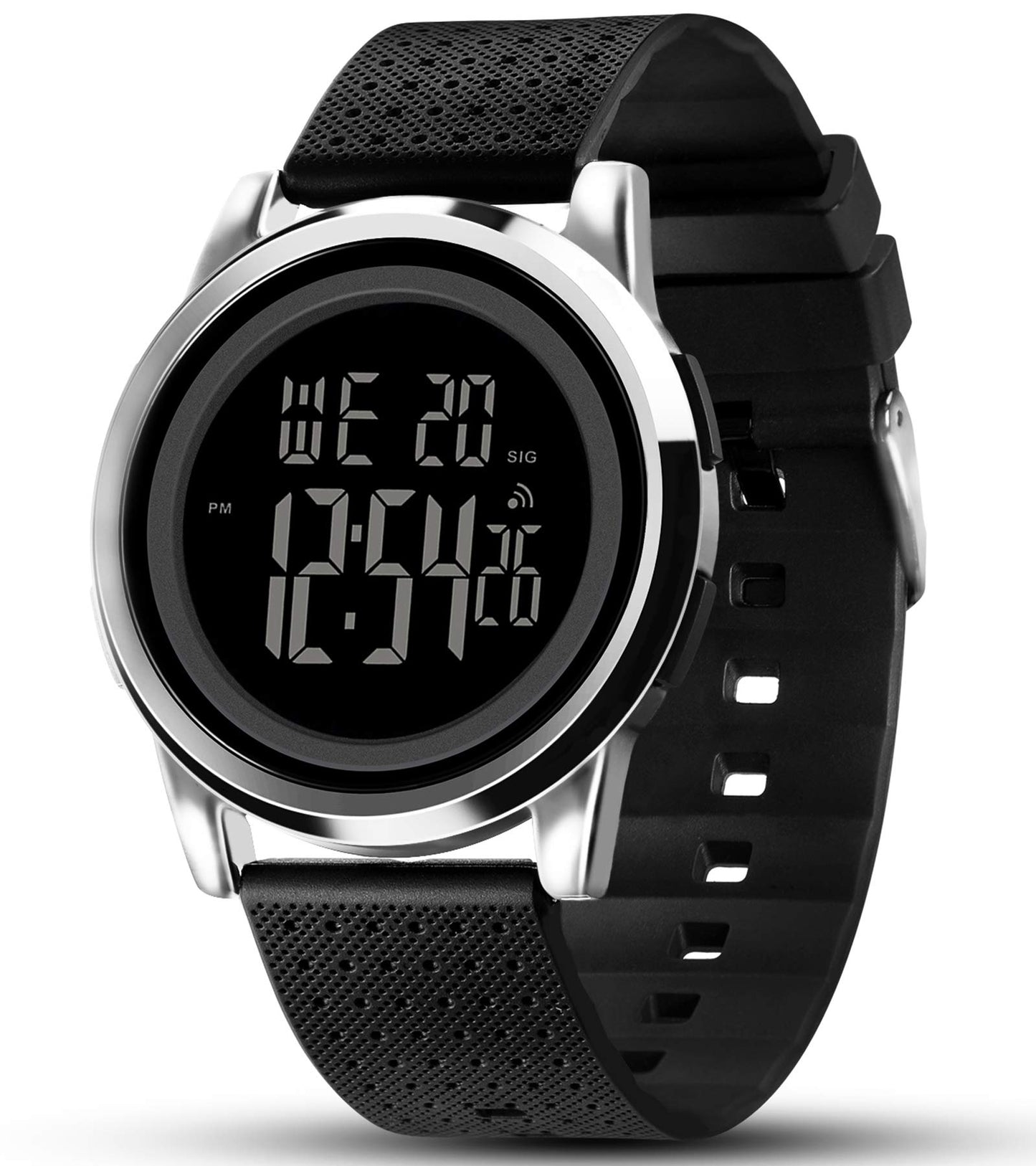 HOTYUINK Mens Watch Ultra-Thin Digital Sports Watch Waterproof Stainless Steel Fashion Wrist Watch for Men Women