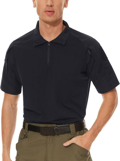HOTMAGCOMSEN Men's Tactical Military Shirts 1/4 Zip Short Sleeve Slim Fit | Combat, Work, Hiking, Camping, Outdoor, Army Shirt
