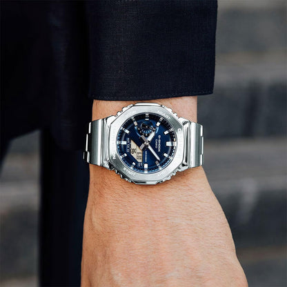 HOTG-Shock Casio G-Steel GM2110D Analog-Digital Navy Blue Dial Stainless Steel Watch 43mm - GM2110D-2B