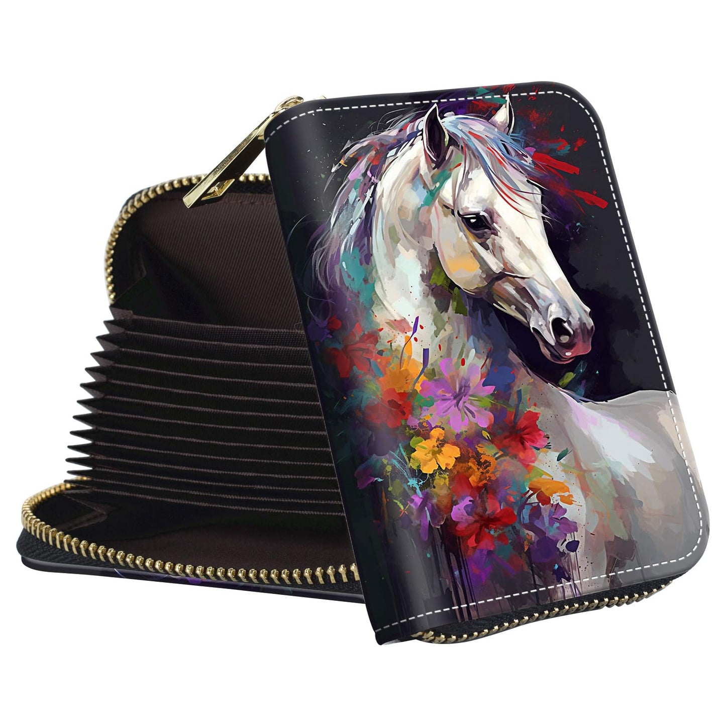 HOTSmall Wallet for Women Credit Card Holder,RFID Leather Business Card Case Wallet with Zipper Design for Women Men Gifts-Butterflies and Elephants