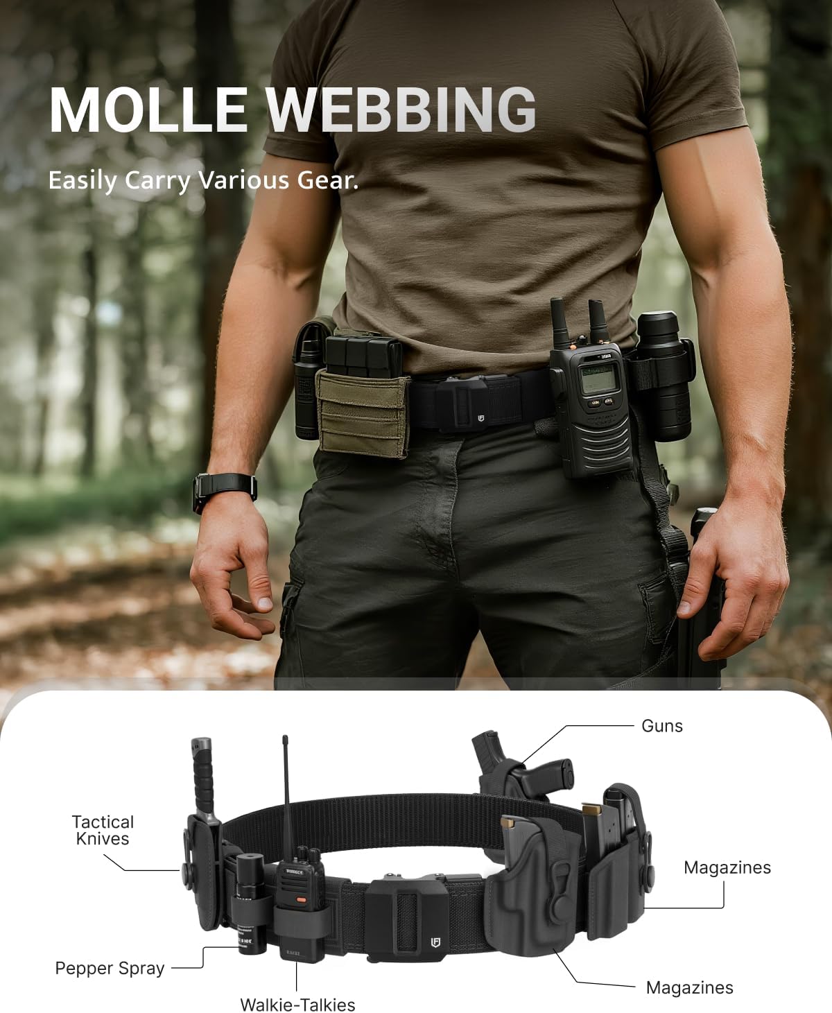 HOTFAIRWIN Tactical Gun Belt, Ratchet CCW EDC Stiff Heavy Duty Work 1.5" Battle Concealed Carry Rigid Patented Nylon Men Belts