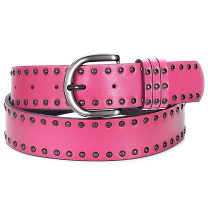 HOTSUOSDEY Women Leather Rivets Belts for Jeans Pants Dresses Studded Leather Belts with Silver Buckle