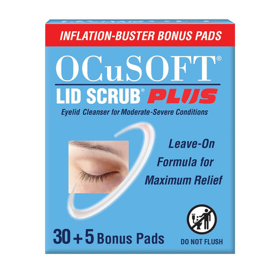 HOTOCuSOFT Lid Scrub Plus Inflation Buster – 5 Bonus Pads Included - Advanced Eyelid Cleanser for Intensive Lid & Lash Care - 35 ct Pre-Moistened Pads