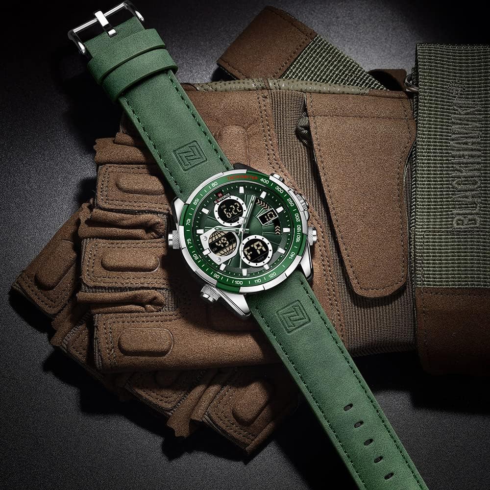HOTNAVIFORCE Men's Military Digital Watches Analog Quartz Waterproof Watch Sport Multifunctional Leather Wristwatch