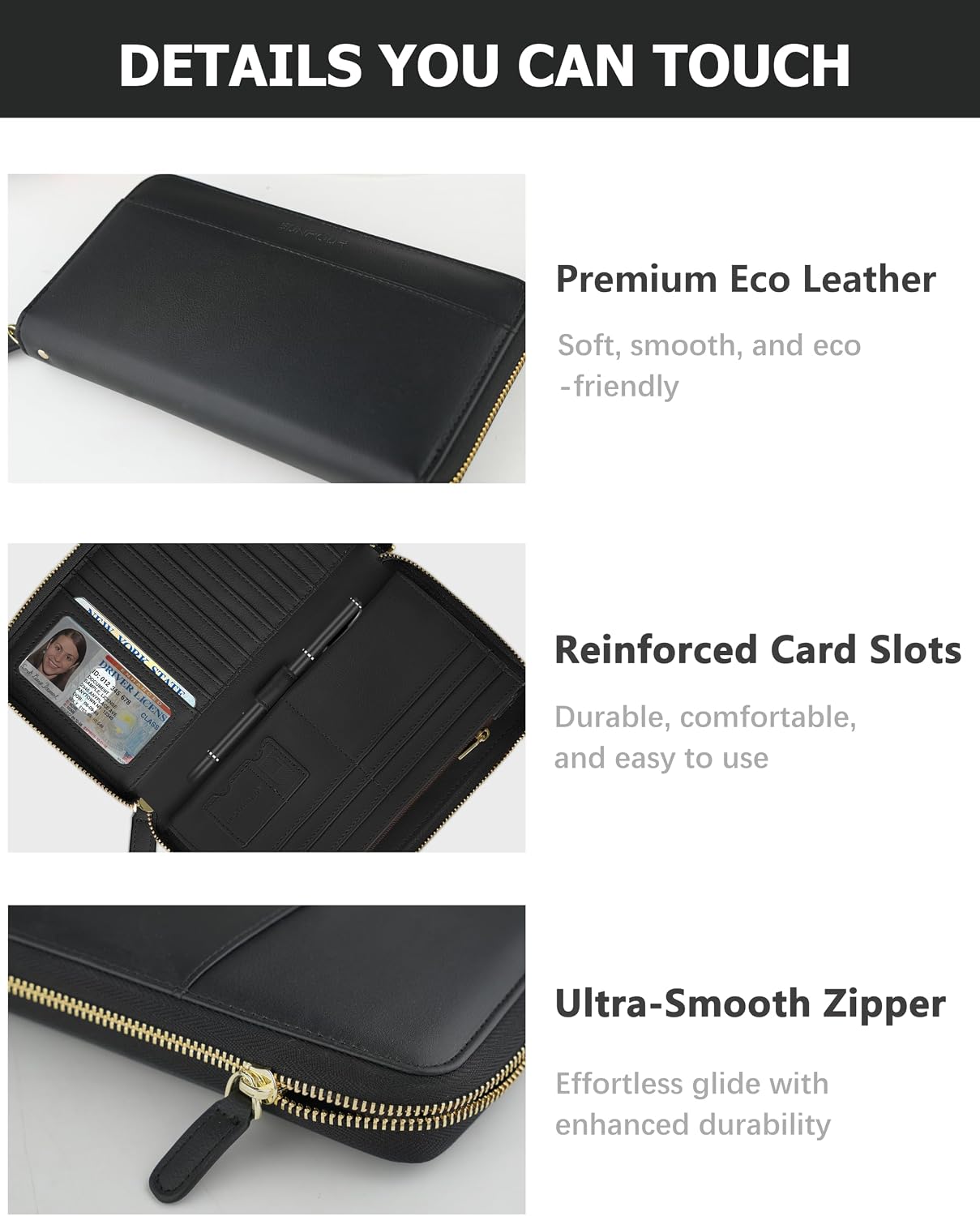 HOTLarge Travel Wallet for Women | RFID Zipper Wallet with AirTag Slot,Passport Holder Clutch with Wristlet
