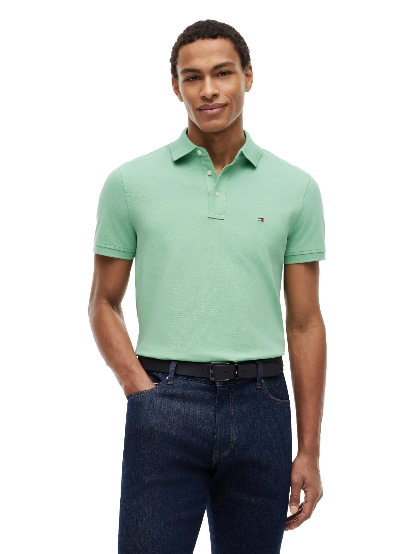 HOTTommy Hilfiger Men's Short Sleeve Polo Shirts in Slim Fit with Stretch and Organic Pique Cotton