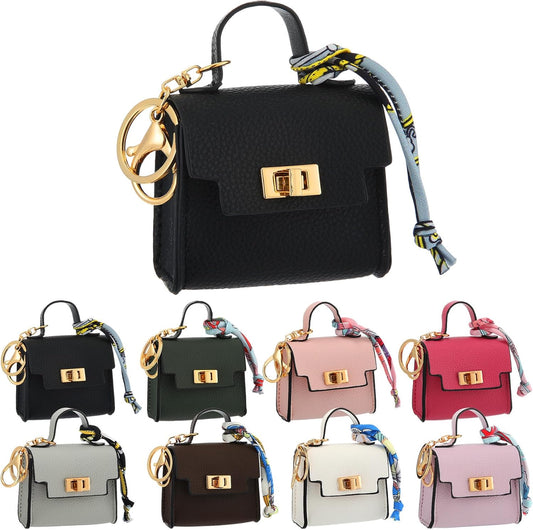 HOTLiliaafar 8 Pcs Mini Backpack Keychain Mini Coin Purses for Women Cute PU Leather Makeup Bag with Keychain Pocket Card Holder (8 Colors)