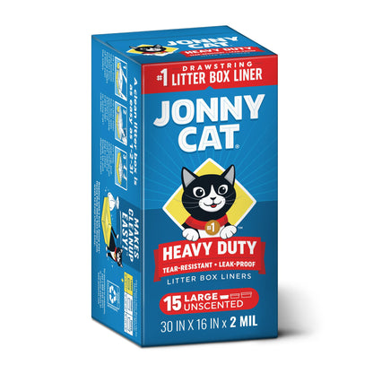 HOTJonny Cat Litter Box Liners: Heavy Duty - Tear & Leak Resistant - Drawstring Close - Jumbo, 15 Count