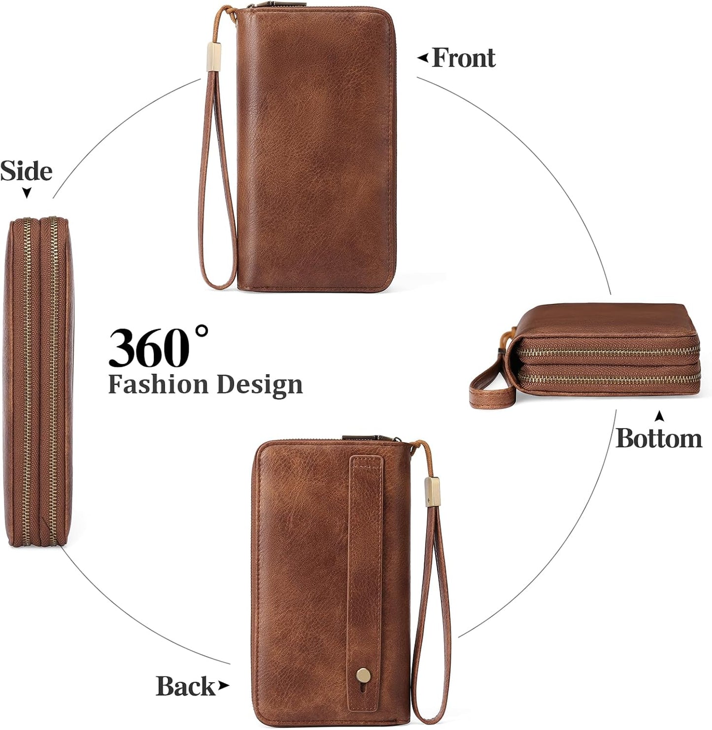 HOTGAEKEAO Wallet for Women Clutch RFID Blocking Wristlet Leather Purse Large Capacity Credit Card Holder with Grip Hand Strap
