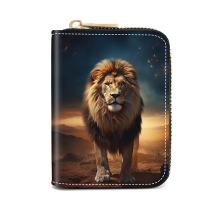 HOTCredit Card Holder Wallets for Women, Slim Leather Card Holder Wallet, Credit Card Wallet Organizer, Pocket Business Card Case with Zipper, Elephants and Flowers Under the Moon