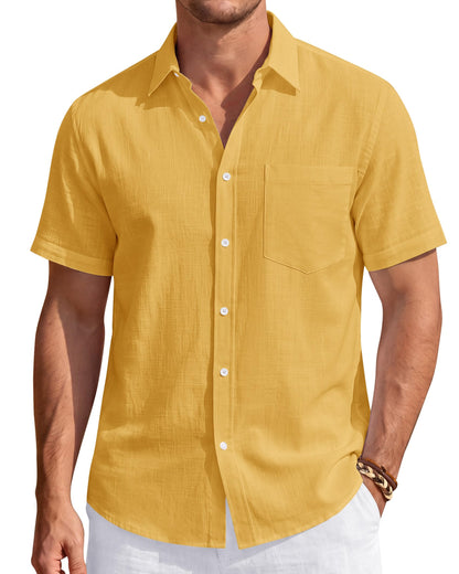 HOTJ.VER Mens Linen Shirt Short Sleeve Button Down Casual Summer Shirts | Cotton Linen, Untucked, Big Tall, from Beach Camp Vacation, Cruise Fishing, Work Office, to Wedding Party Family, with Pocket