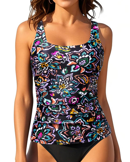 HOTTankini Tops for Women Tummy Control Swimwear Top Only No Bottom | Scoop Neck, Adjustable Straps, Ruched Stomach, Removable Cups, Available in Plus, No Bottom, Full Lining