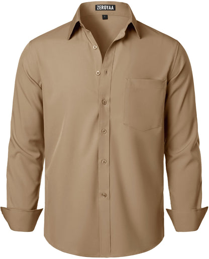 HOTZEROYAA Men's Regular Fit Dress Shirt Solid Wrinkle-Free Long Sleeve Casual Business Button Up Shirts with Pocket