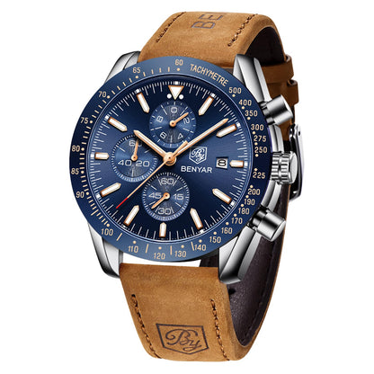 HOTBENYAR Mens Watches Quartz Analog Chronograph Waterproof Wrist Watches for Men Fashion Business Work Casual Sport Dress Watch with Calendar