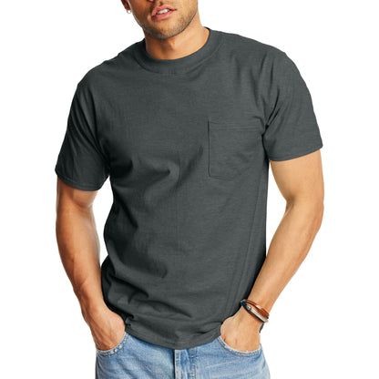 HOTHanes Men's Beefy-t Pocket, Heavyweight Cotton Pocket Tee for Men, Full-Cut T-Shirt, 1 Or 2 Pack