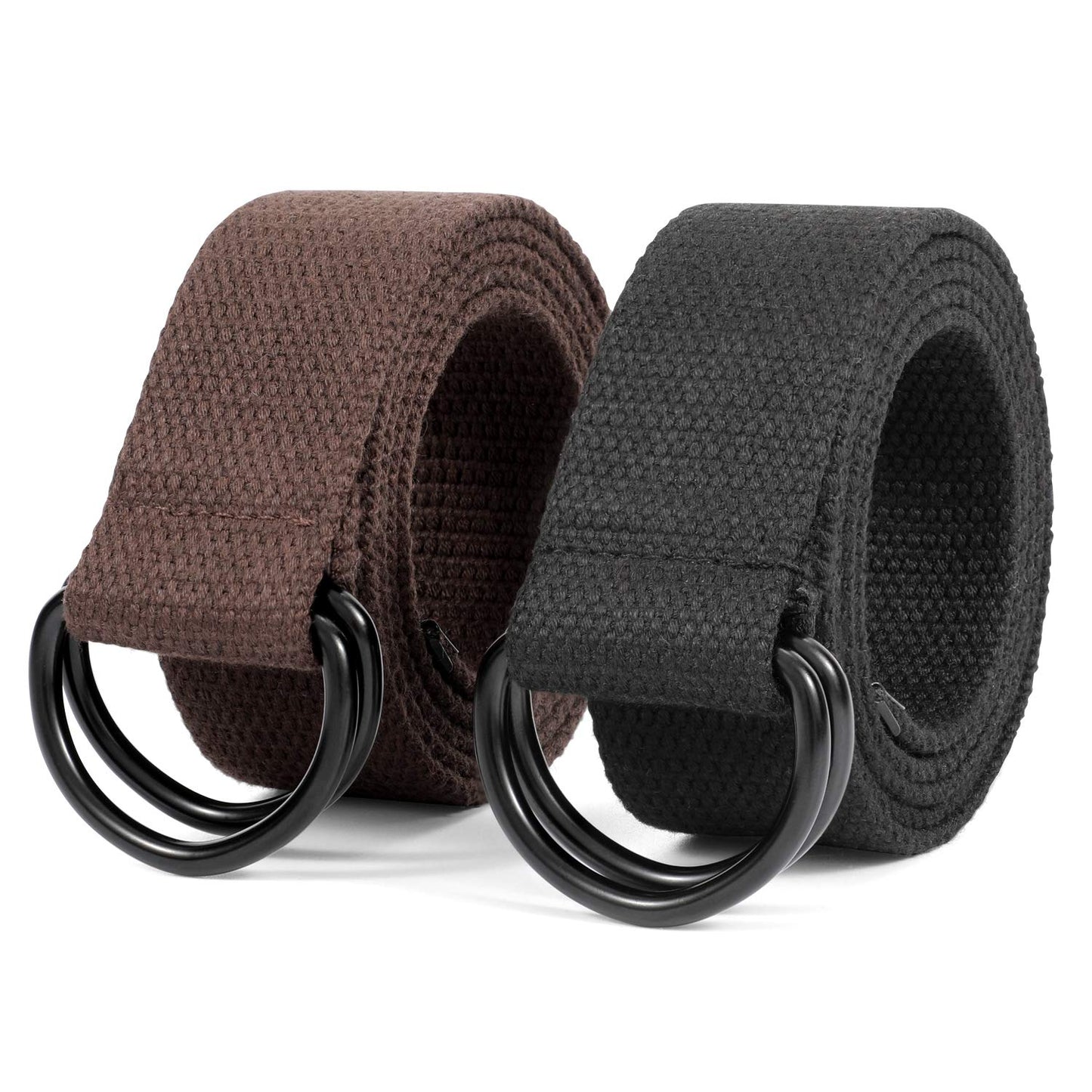 HOTJASGOOD Men Canvas Belt Web Fabric Casual Belt with Black Double D-ring 1 1/2" Wide Set of 2