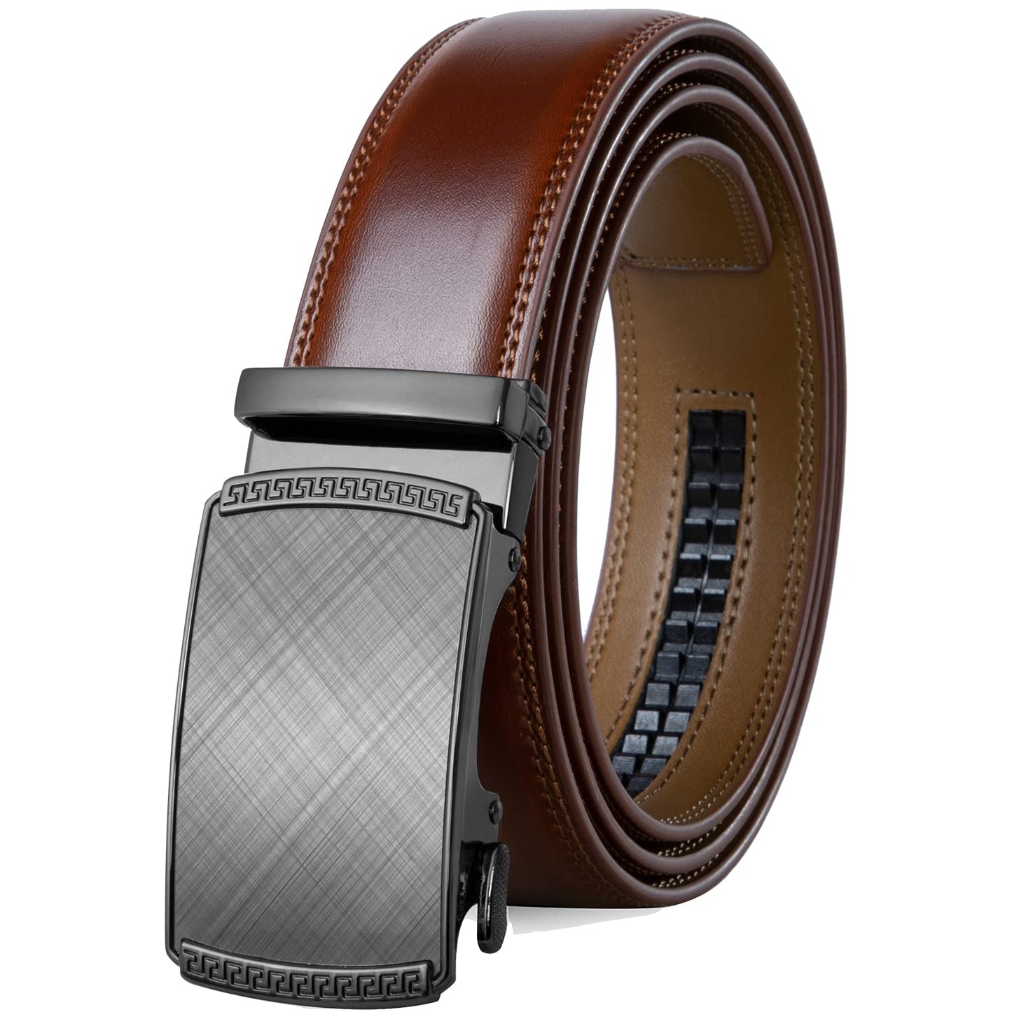 HOTFounders & C Men's Ratchet Belt 1 3/8",Leather Dress Belt Adjustable with Click Sliding Buckle Trim to Exact Fit