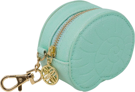 HOTLilly Pulitzer Shell Mini Keychain Pouch, Mint Green Shell | 3" x 3" x 1.75" Cute Leatherette Coin Purse Bag Charm with Gold Clip & Logo Charm Zipper Pull