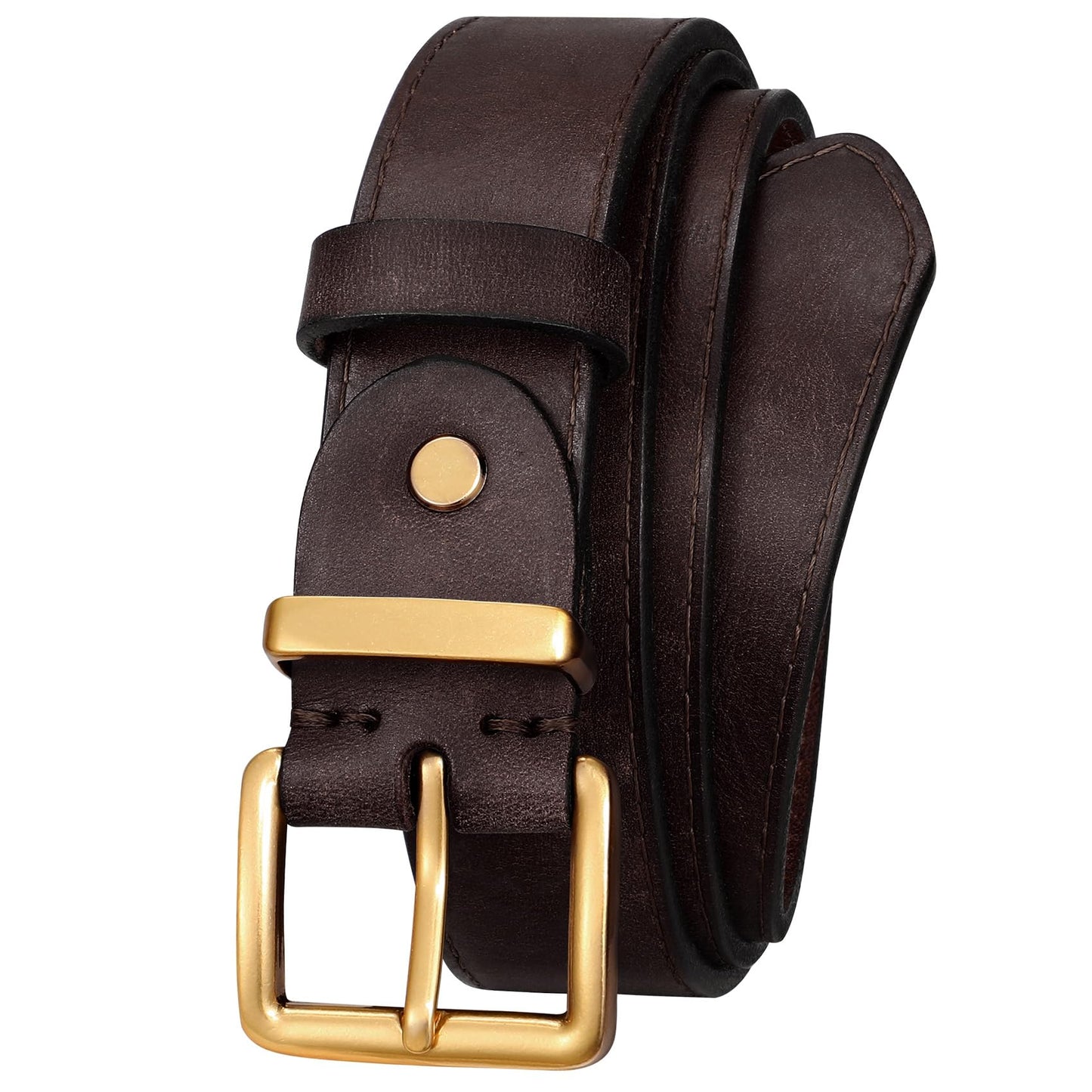 HOTWomen's Full Grain Leather Belt for Jeans Pants Real Genuine Leather Waist Belt with Matte Gold/Silver Buckle