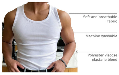 HOTCOZYEASE Men's Summer Sleeveless Tank Top Workout Gym Muscle Tank T Shirt | Workout Gym Casual Wear, Summer Basic Undershirt, Ribbed Knit Fabric, White Tank Top for Men