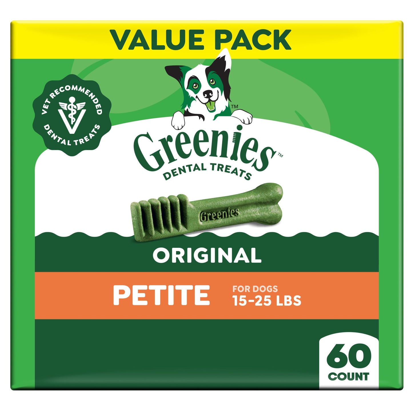 HOTGreenies Petite Natural Dental Dog Treats, Original Flavor, 60 Count | Original Flavor, 47% less tartar, freshens breath, natural ingredients, vitamins & minerals, for dogs 15-25 lbs, 36 oz. Pack