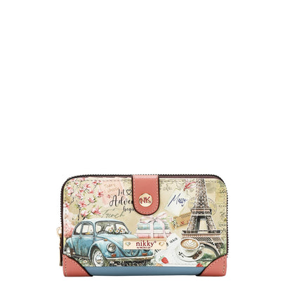 HOTNicole Lee NIKKY Compact Wallet, Vegan Leather, 8 Card Slots (EIFFEL DREAMS)