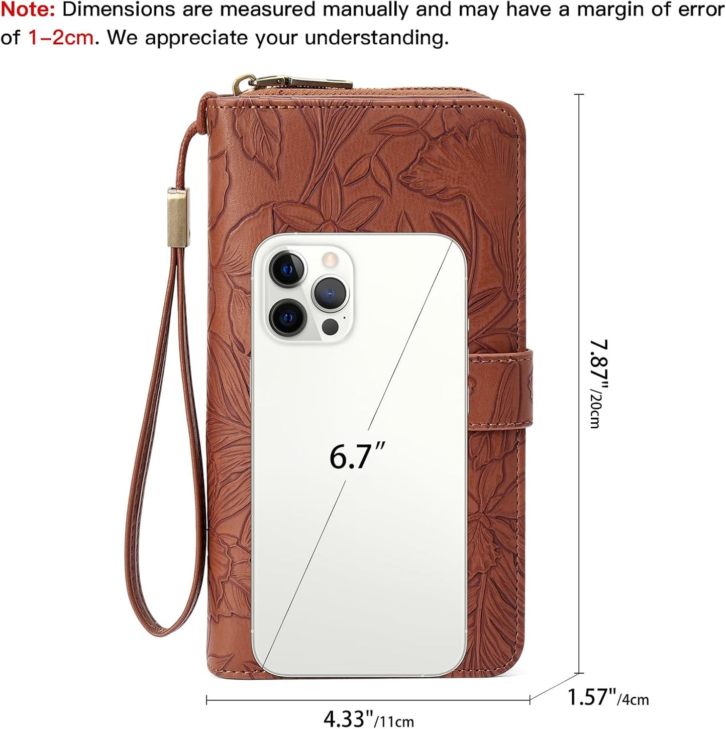 HOTSENDEFN Women's Credit Card Holder RFID Blocking Zip Around Leather Wallet Large Capacity Long Purse with Wristlet