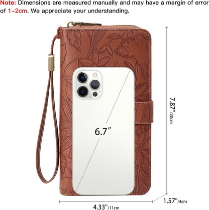 HOTSENDEFN Women's Credit Card Holder RFID Blocking Zip Around Leather Wallet Large Capacity Long Purse with Wristlet